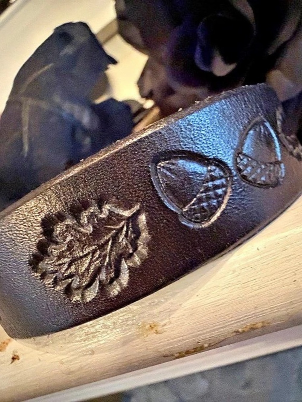Women’s VTG Smoky Mountains Handcrafted Brown Leather Fall Belt Oak Leaf Acorn S